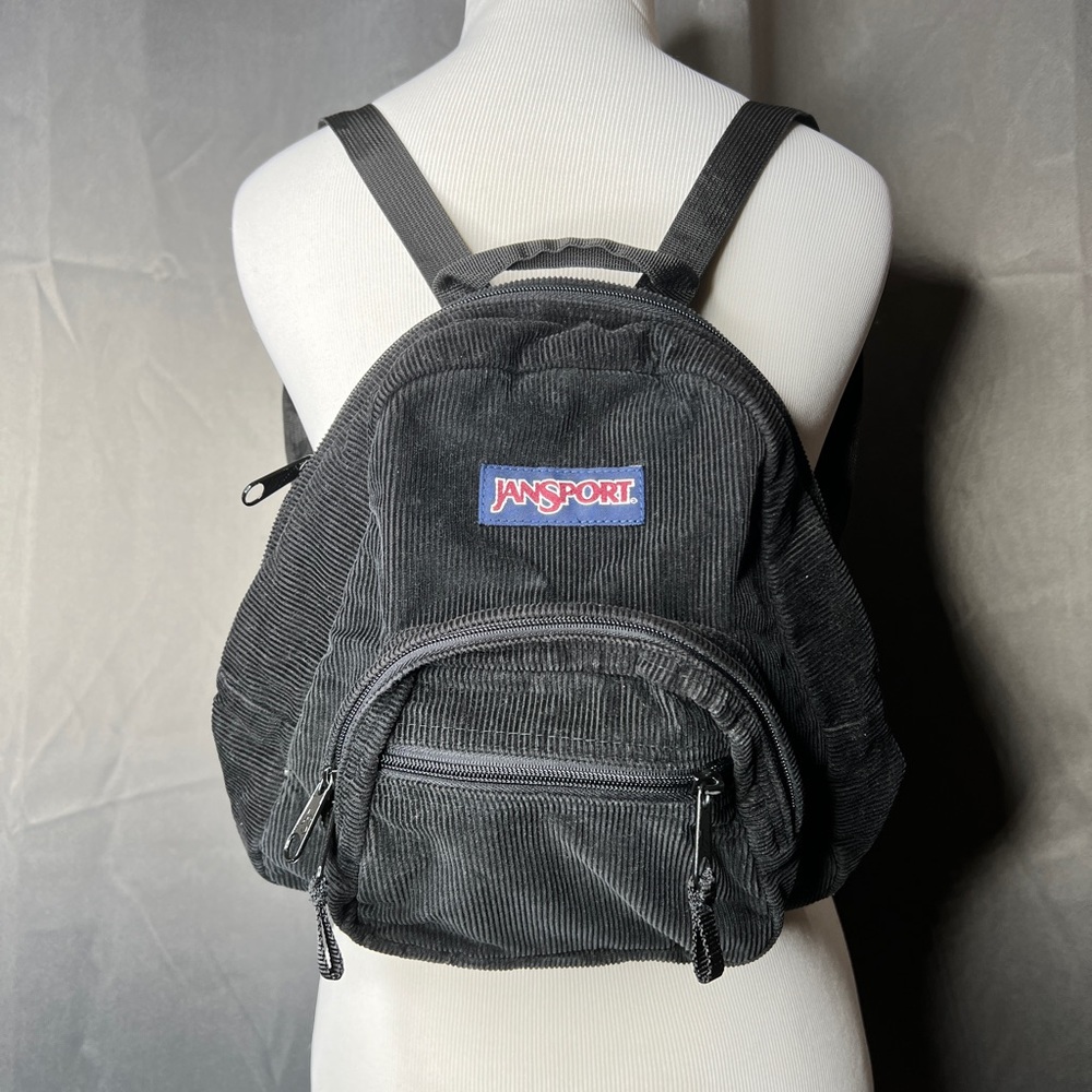 Vintage Jansport Half Pint Mini Corduroy Backpack Purse Bag Black 90s Y2K